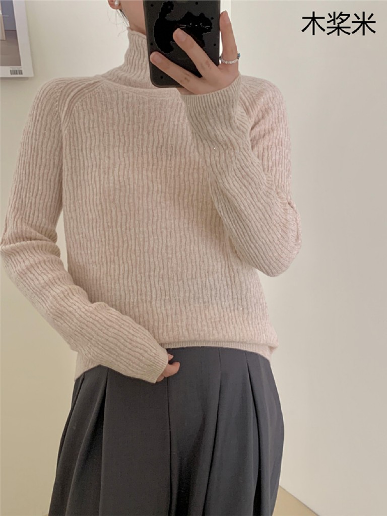 女士立体花纹珠片纱高领打底衫秋冬时尚柔软贴肤图片