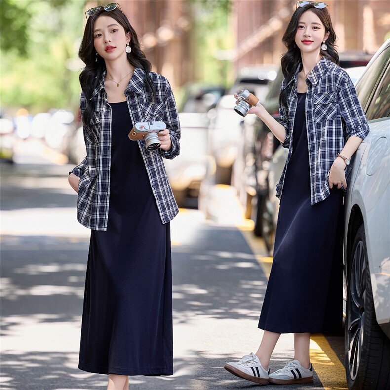 韩系衬衫吊带穿搭休闲套装裙女2025夏秋爆款气质显瘦时尚两件套潮，女装套装/套裙，魅影