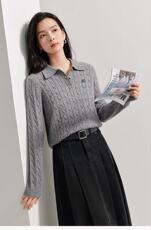 2025年秋季时尚百搭通勤简约休闲翻领羊毛衫，女装羊毛衫，哲奥羊绒