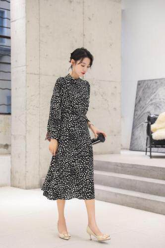 冬季新款加绒加厚连衣裙，女装连衣裙，荷塘月色