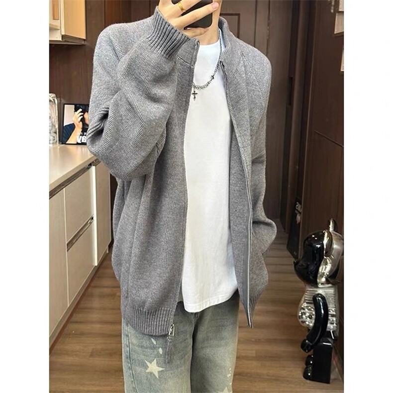 M35-P63美式潮牌拉链开衫毛衣男女2025春秋冬季潮流宽松慵懒风,男装针织衫/毛衣,电商B323A