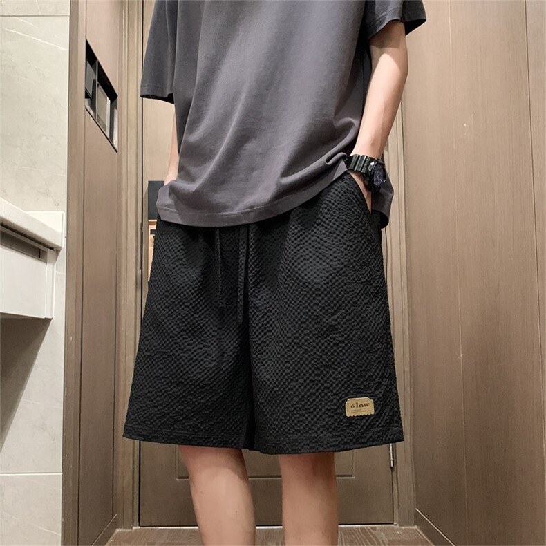 电商DSA028-DK2403P30100聚酯2024新款休闲宽松泡泡格短裤男,男装休闲裤,电商A028