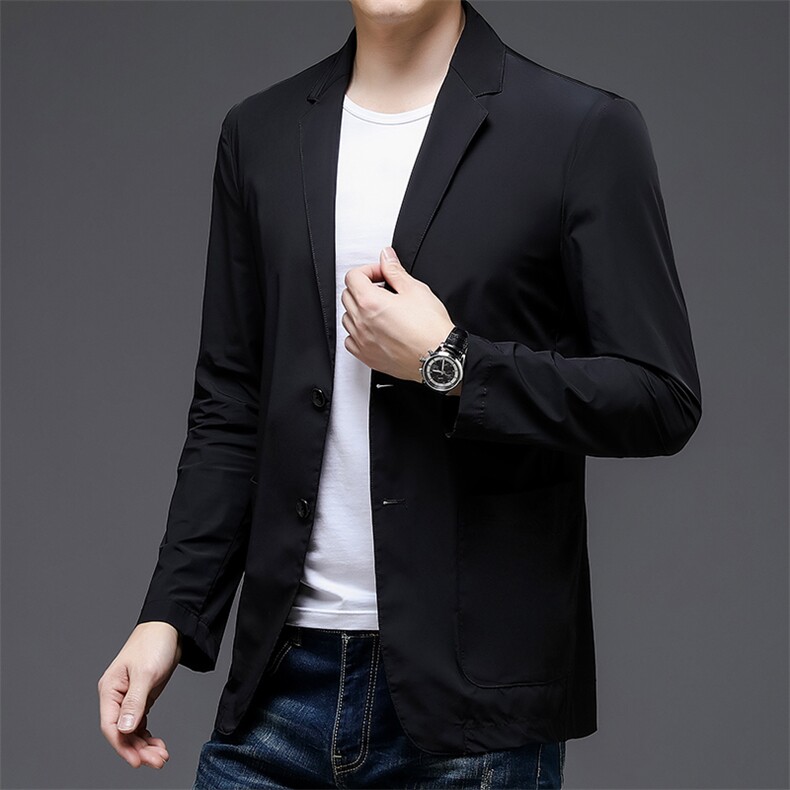 夏季新款男士商务休闲防晒服薄款上衣中青年百搭纯色长袖西服外套,男装西服,电商B212（原钱塘6029）