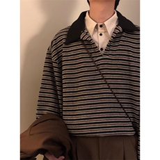 假两件条纹polo衫卫衣男秋季美式学院风dk领带衬衫领外套WYB3，男装衬衫，星座516A