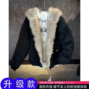美式高街座山雕棉服男女冬季连帽毛领外套高级感痞帅夹克棉衣图片