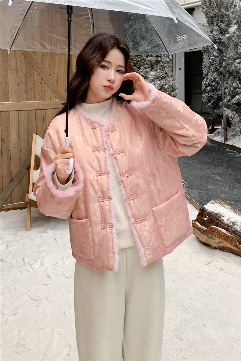 新品新中式风轻奢提花水貂毛羽绒服8353P295K428,女装羽绒服,2C081