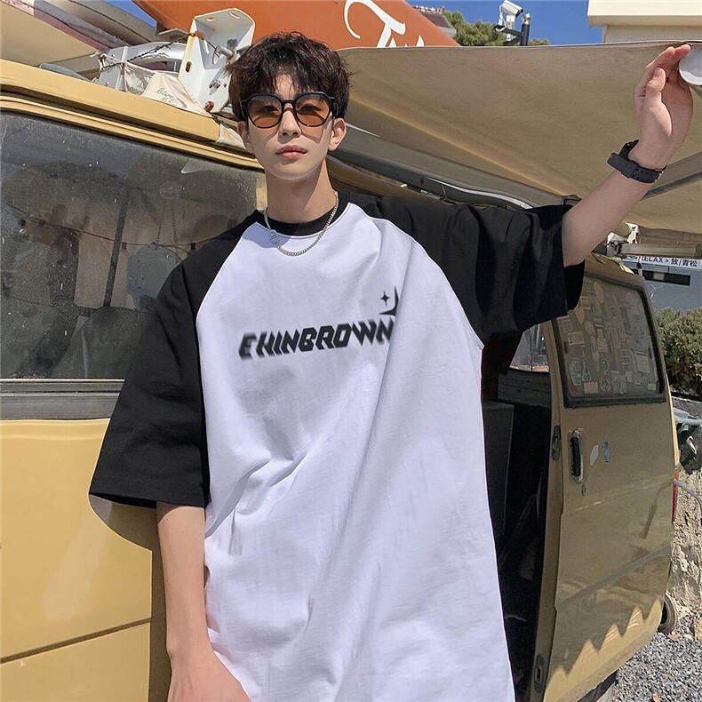 1港风插肩袖设计T恤男大码M-5XL美式潮短袖T恤男DT8794P35控49，男装T恤，星座226-2