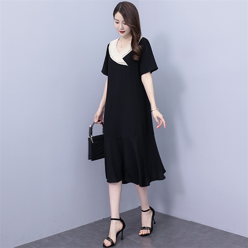 （现货）2025夏季新款200斤胖mm雪纺连衣裙女大码女装中长款裙子,女装连衣裙,深妍伊美