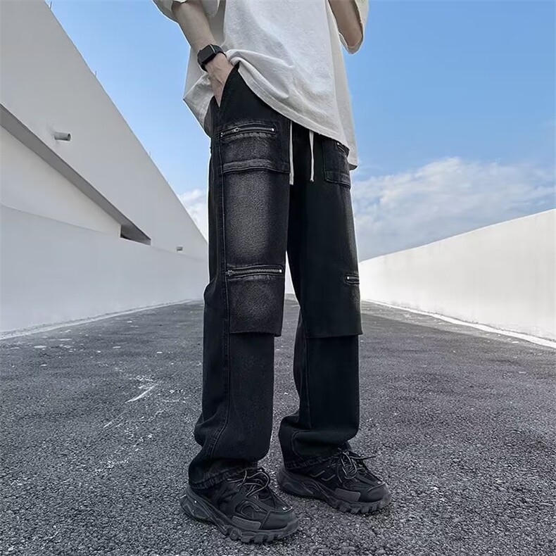 牛仔裤男高街帅气拉链欧美2024秋冬ins宽松百搭休闲裤RK2260-P46图片
