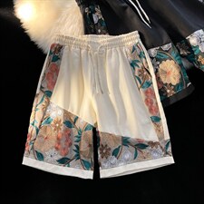 1港风大码M-5XL日系刺绣民族风潮五分裤短裤男DK7791P45控59，男装牛仔裤，星座226-2