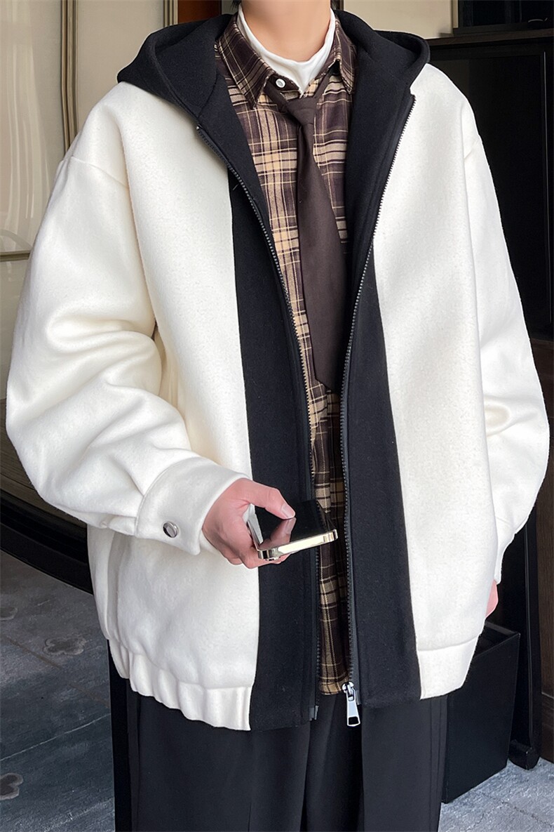 秋装新款拼色男士毛呢港风连帽夹克外套A071-JK10-P108,男装夹克,电商A071