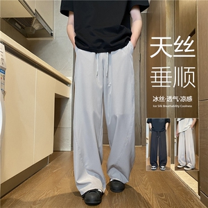 夏季新款潮流纯色百搭透气宽松冰丝休闲裤B315-K25744-特p30控58图片