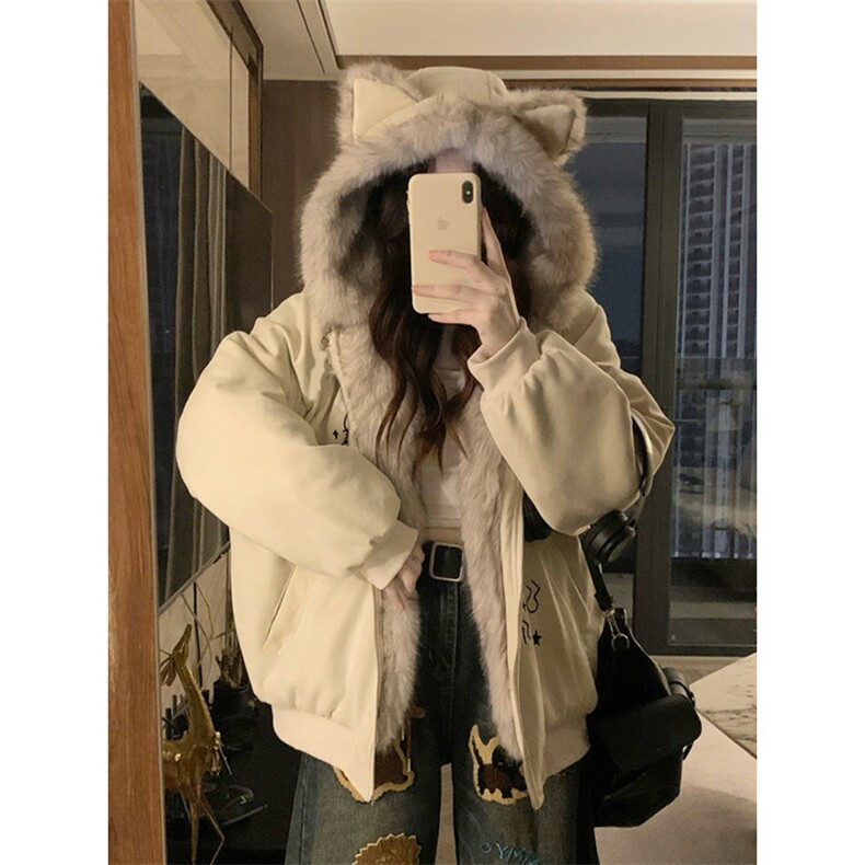 网图小众设计KT刺绣加厚座山雕毛绒外套男女冬季棉衣外套P108,男装棉衣,电商C306-1