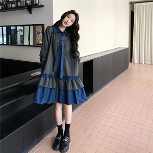 【新款】学院风荷味边宽松撞色连衣裙 2C327-6602-P150控228图片