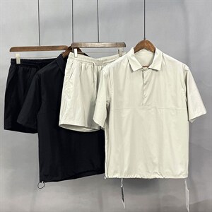 2183-p125 2025夏季高档新款宽松休闲纯色短袖T恤短裤高品质套装图片