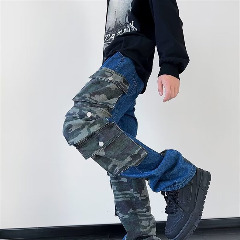美式重磅迷彩牛仔裤男女夏季复古hiphop直筒工装N7702P68,男装牛仔裤,星座1116-2