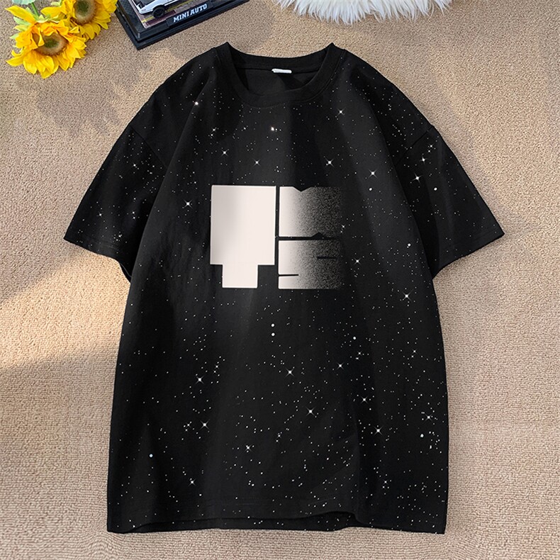 量大优供抖音视频支持得物配合二开美式满天星亮片短袖T恤MTX500,男装T恤,电商A486