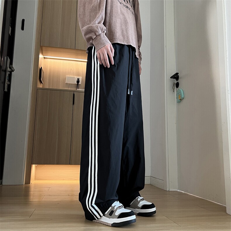 冰丝裤子男夏季薄款潮牌宽松三条杠直筒阔腿裤潮流休闲凉感运动裤图片