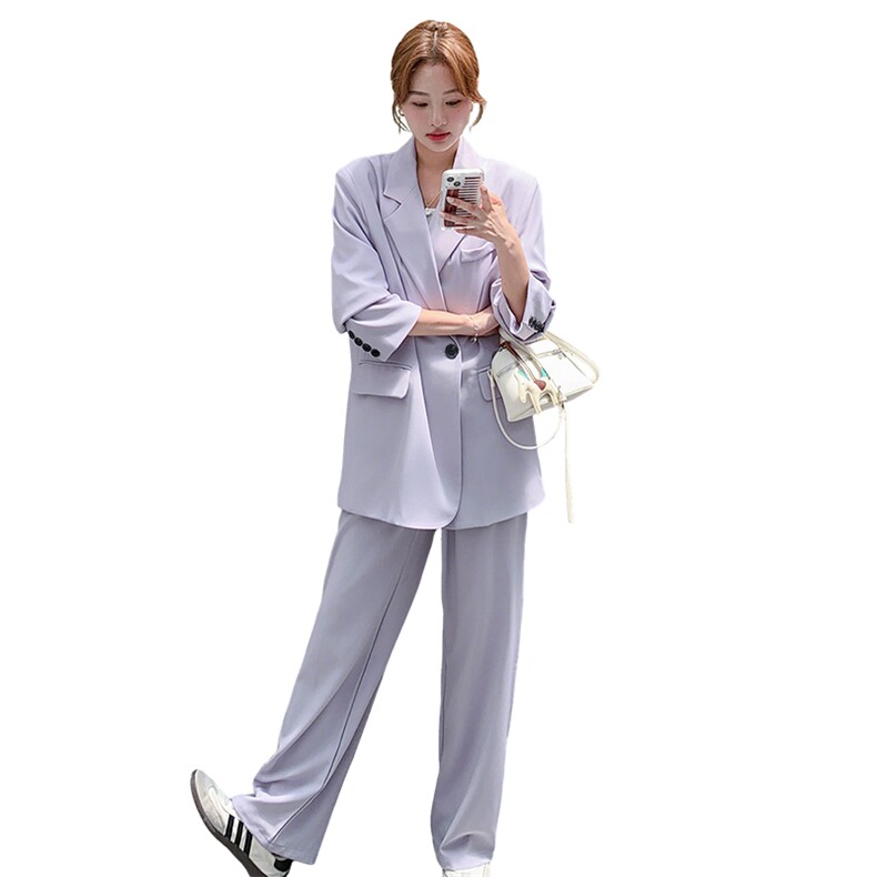 紫色西装外套休闲裤显瘦套装女2025春秋季新款休闲气质通勤两件套,女装套装/套裙,2C169