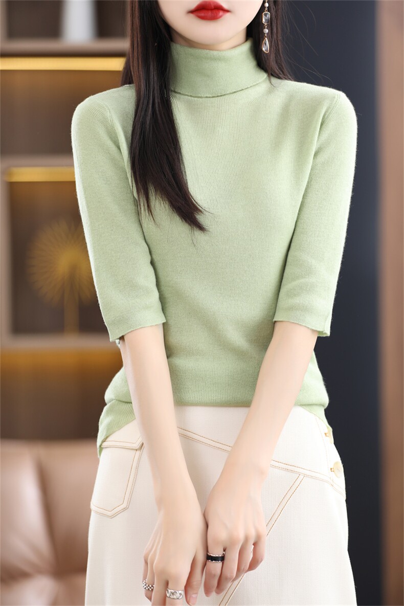 秋冬季通勤休闲精纺60支33%羊毛修身中袖高反羊毛衫,女装羊毛衫,朝思羊绒