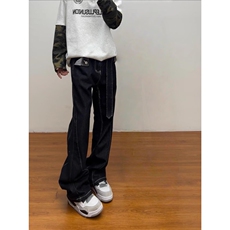 美式插袋原色牛仔裤男垂感阔腿裤微喇牛仔裤送腰带AK532-P53，男装牛仔裤，星座1001-1