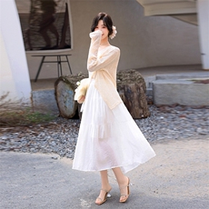 设计感宽松显瘦防晒衣套装裙女2024夏季新款气质连衣裙两件套，女装套装/套裙，流量+