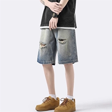 破洞牛仔短裤美式潮牌痞帅五分裤时尚原宿潮流百搭新款LA505-P36，男装牛仔裤，星座208-5