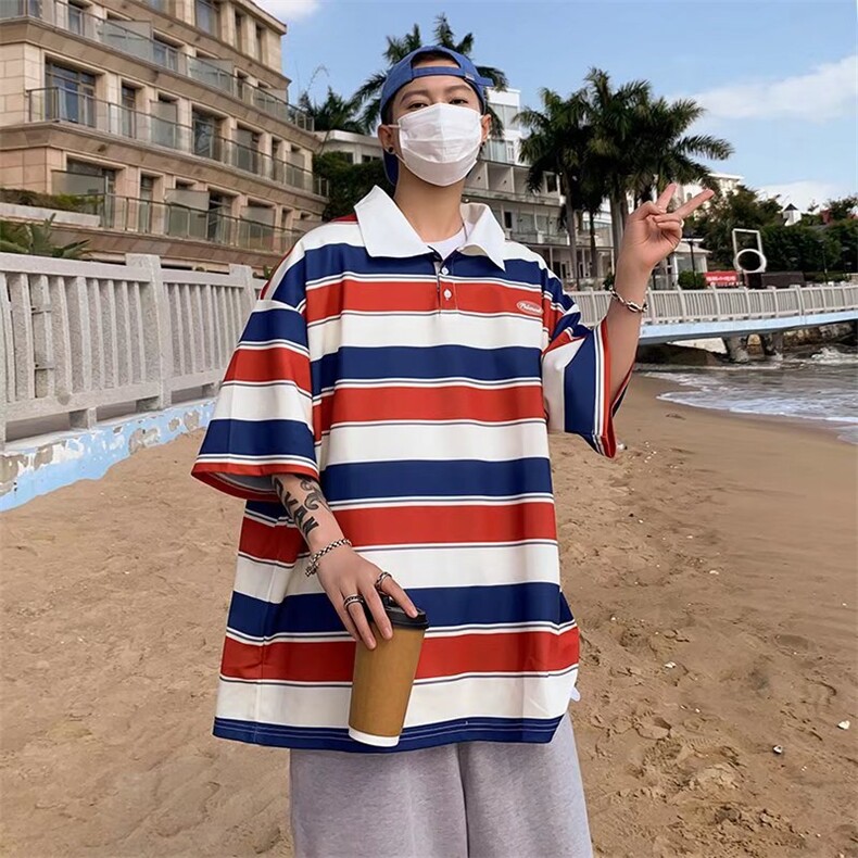 条纹短袖t恤男2023夏季新款韩版ins网红POLO衫半袖上衣W2400-P28,男装Polo衫,星座412-2