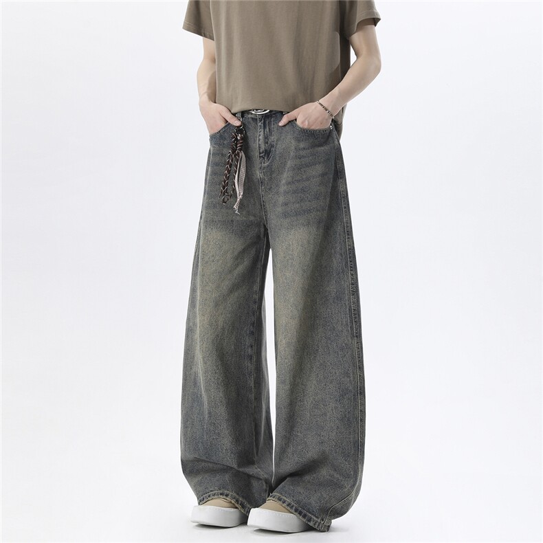 xz905-Z084#P65美式高街宽松阔腿牛仔裤，男装牛仔裤，星座905