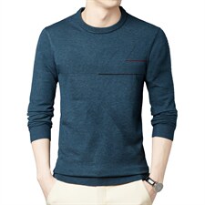 中年男士春秋季2023新款圆领纯色商务休闲印花长袖t恤男针织衫，男装针织衫/毛衣，电商B212（原钱塘6029）