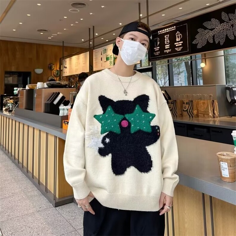 针织衫男女叮当猫刺绣帅气百搭保暖2024冬季ins毛衣外套MZ589-P52,男装针织衫/毛衣,星座412-3