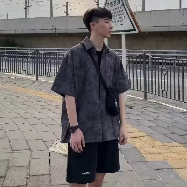 269-P26扎染衬衫男2023韩版潮流宽松ins夏季新款短袖,男装T恤,电商B323A