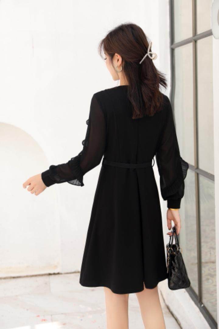 时尚修身显瘦连衣裙黑色m一XXL，女装连衣裙，圣姿源