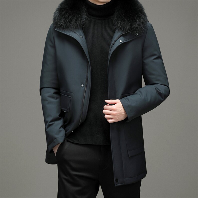 新款冬中长款狐狸毛领羽绒服中年男休闲拆卸帽外套YYYR6803-P400,男装羽绒服,电商B212（原钱塘6029）