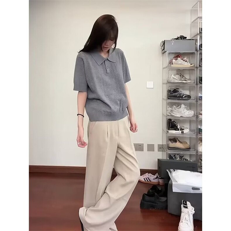 2025夏季新款韩系慵懒风套头通勤显瘦polo领针织短袖T恤女上衣潮,男装T恤,星座506A