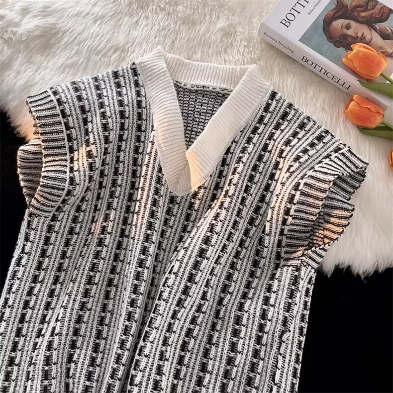 条纹时尚青春流行标准毛织背心慵懒V领潮秋季背心FY03P40，男装背心/马甲，星座1116-2