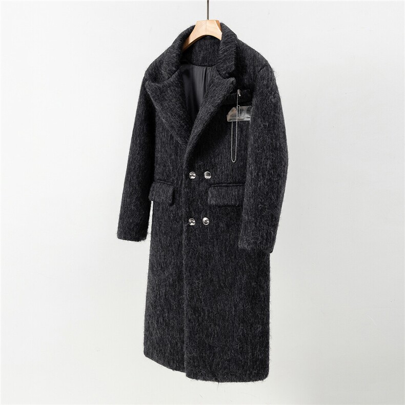 1白底长毛马海毛财阀灰金属装饰西装领加厚羊毛大衣77936P210控，男装毛呢大衣，星座226-2