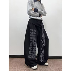 美式复古字母火焰飘带休闲卫裤男秋季新款2025阔腿裤子-A2294P45，男装休闲裤，电商B241
