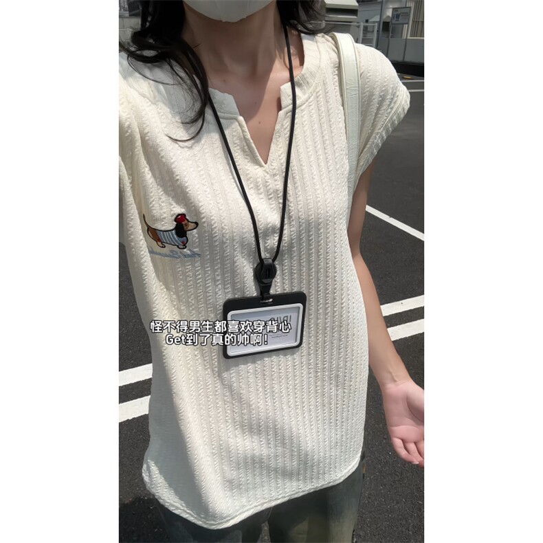 XZ809A/BSS03/特P24/控48 肌理感腊肠狗绣花背心T恤图片