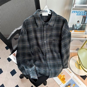 日系复古格子衬衫男休闲外套长袖衬衣夹克潮牌男上衣服C0355-p55图片