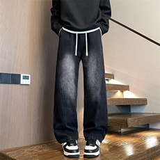 美式复古弯刀牛仔裤男松紧腰抽绳秋冬款宽松直筒XZ201-S912P45，男装牛仔裤，星座201