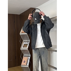 特批80春秋款高街百搭复古做旧皮夹克外套聚酯纤维，男装夹克，电商基地A086