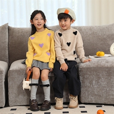 儿童羊毛衫女童秋冬款加厚保暖长袖套头毛衣洋气爱心图案针织衫，童装儿童羊毛衫，冰晶童装