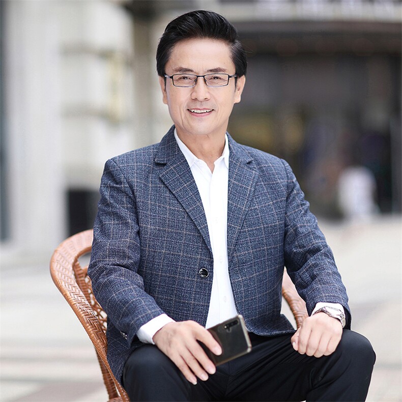 新款中年男士西装领休闲轻休闲上衣商务风单西外套WW1122-P98，男装西服套装，星座715-3