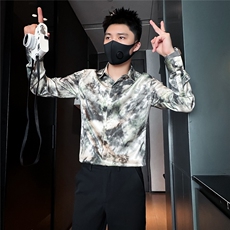 高级感印花衬衫男痞帅潮流百搭社会小伙衬衣301C-CS05-P58控78，男装衬衫，星座301C（原B323）