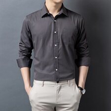 H5611钱塘2020-1秋冬男士格纯色平纹衬衣舒适P37，男装衬衫，钱塘207-1