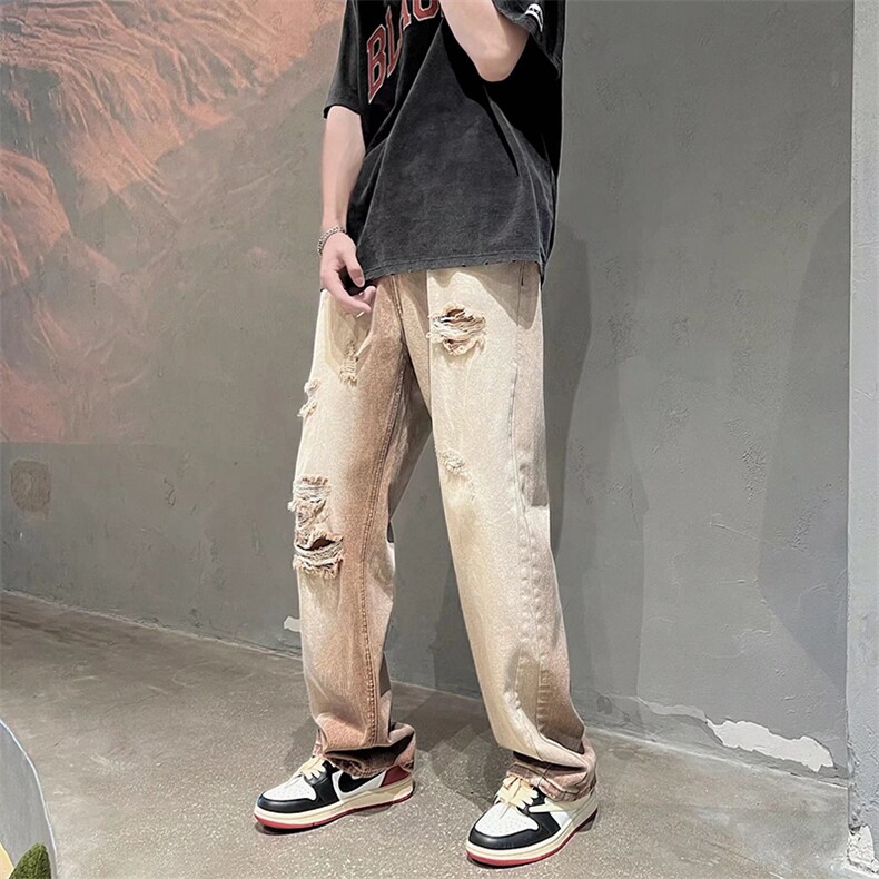 美式高街水洗做旧破洞渐变牛仔裤男ins复古宽松休闲裤N0858-P50,男装牛仔裤,星座308B-1