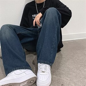 男秋季潮大码美式复古做旧牛仔裤N7057P40图片