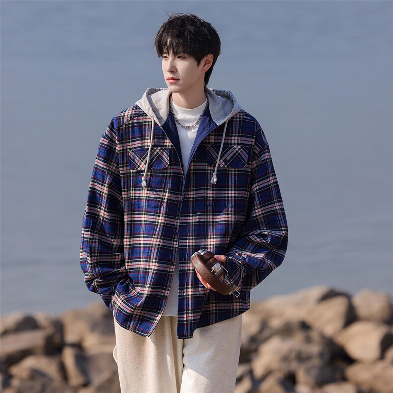 1连帽大码M-5XL衬衫男大身棉帽子聚酯纤维CS77918P60控98，男装衬衫，星座226-2