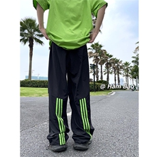 现货夏日多巴胺速干休闲裤三条杠撞色伞兵裤3XZ502-K678-P55控79，男装休闲裤，星座502